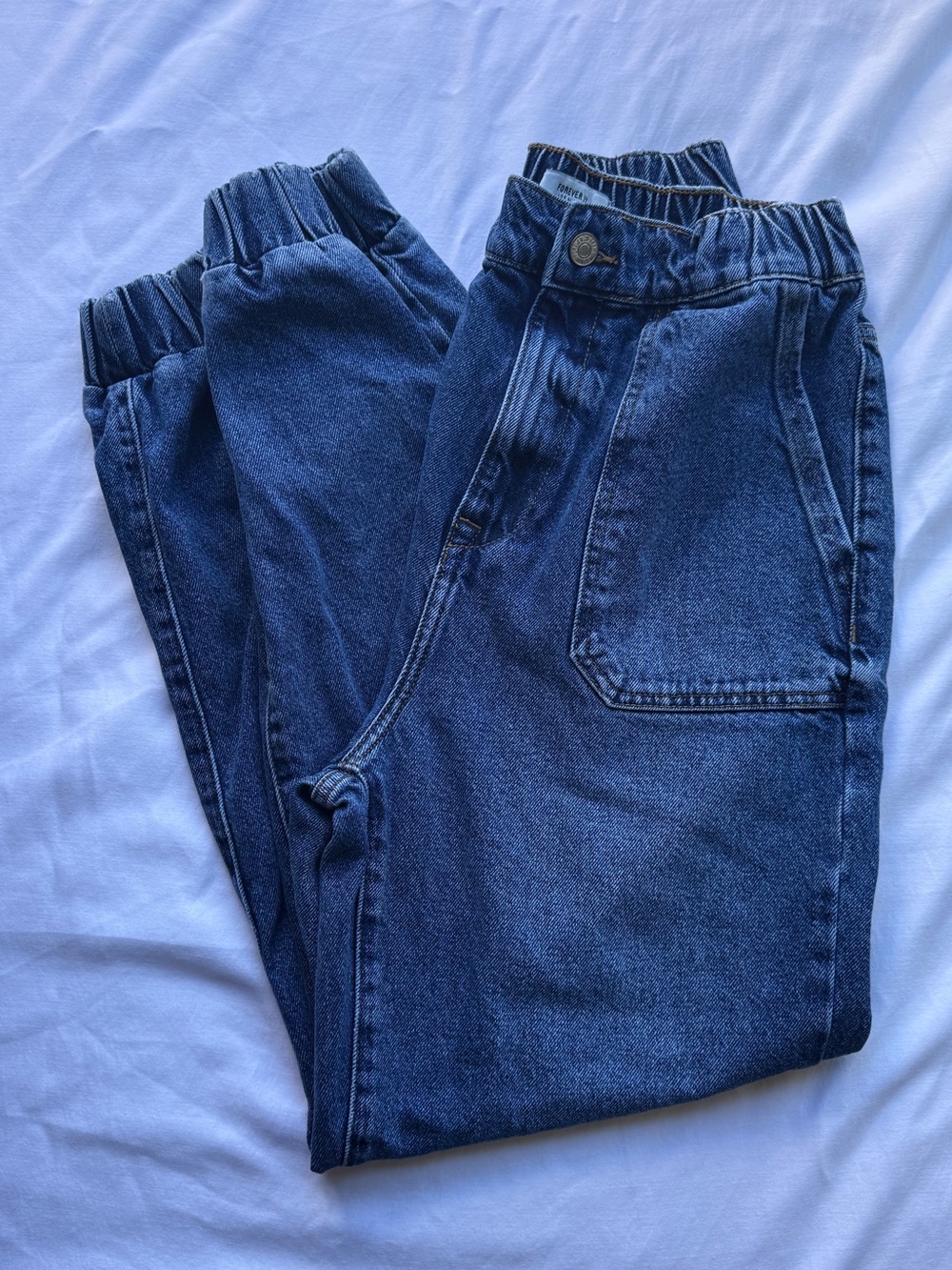 Forever 21 Women’s Blue Denim Jogger Jeans Elastic Waist Pockets Button M